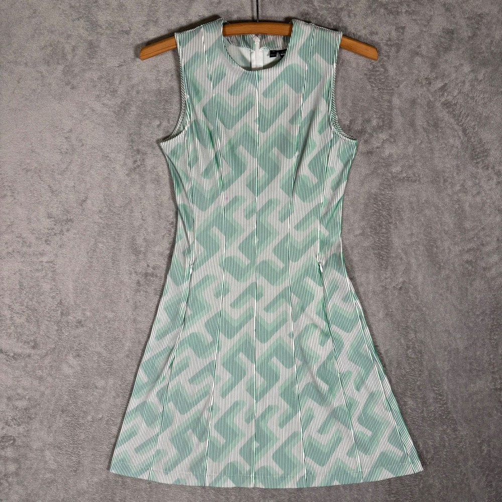 J.Lindeberg Jillian 3D Golf Dress Green White Geometric Striped‎ XS Athleisure